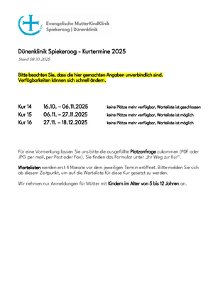 Kurtermine 2025 Dünenklinik