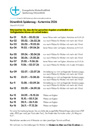 Kurtermine 2026 Dünenklinik