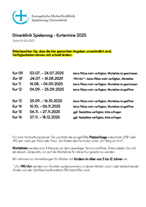 Kurtermine 2025 Dünenklinik