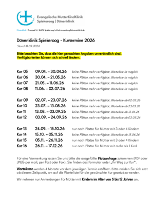 Kurtermine 2026 Dünenklinik