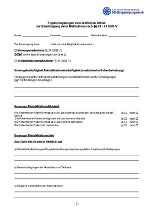 Ergänzungsbogen zum ärztlichen Attest