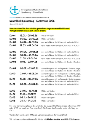 Kurtermine 2026 Dünenklinik