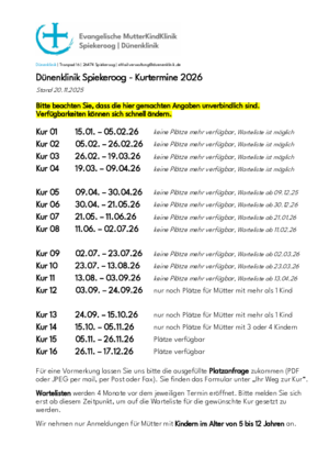 Kurtermine 2026 Dünenklinik