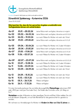 Kurtermine 2026 Dünenklinik