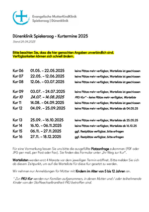 Kurtermine 2025 Dünenklinik